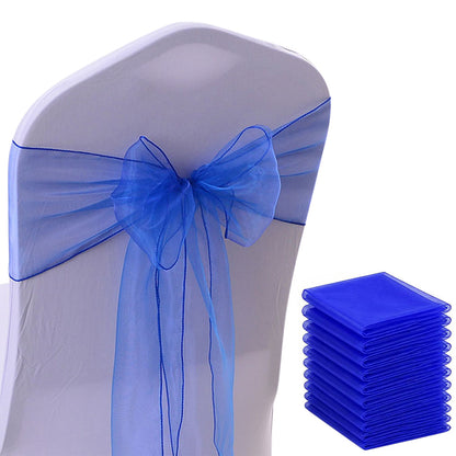 10 Piece Sheer Organza Wedding Chair Back Bow Sashes for Party Decor - Blue