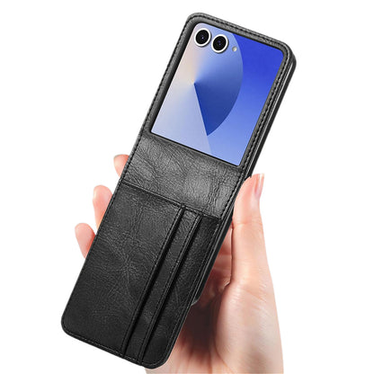 PU Wallet Card Holder Case for Samsung Galaxy Z Flip 6 7 8 with Stand - Black