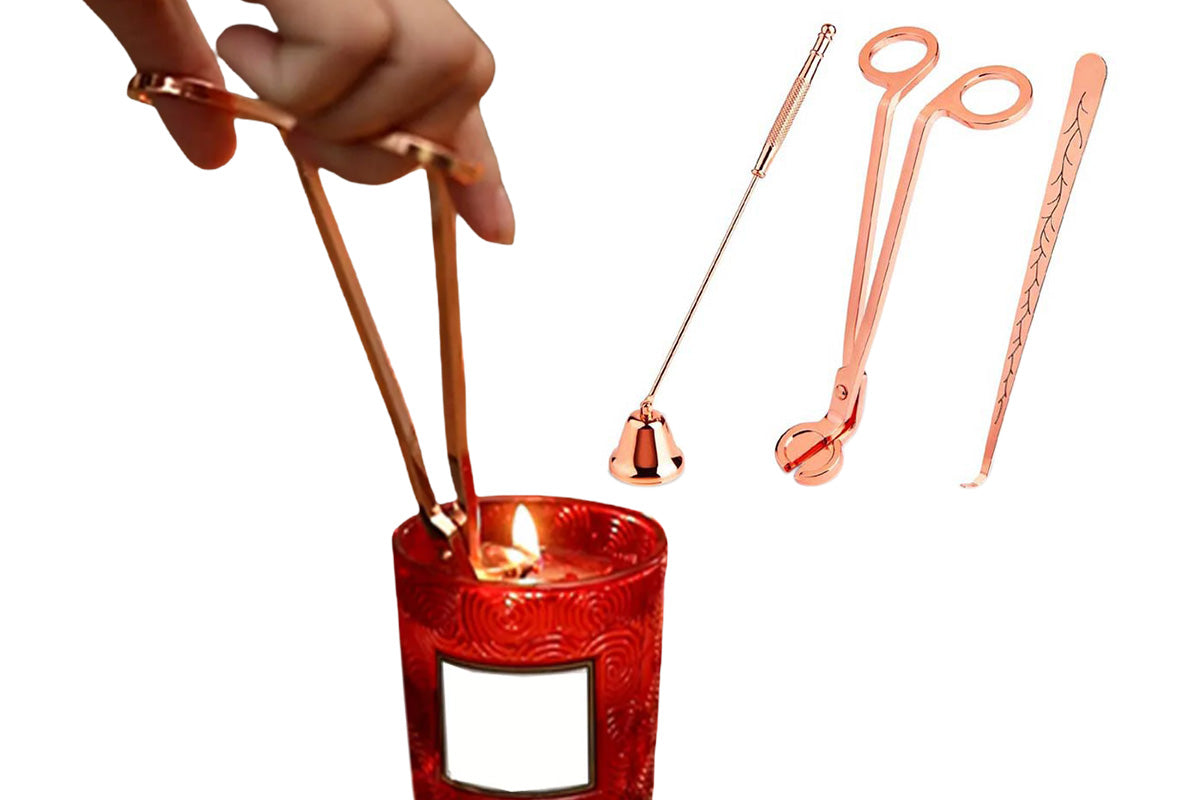 3 In 1 Candle Accessory Set Candle Wick Trimmer Cutter Candle Snuffer Extinguisher Wick Dipper-Rose Gold