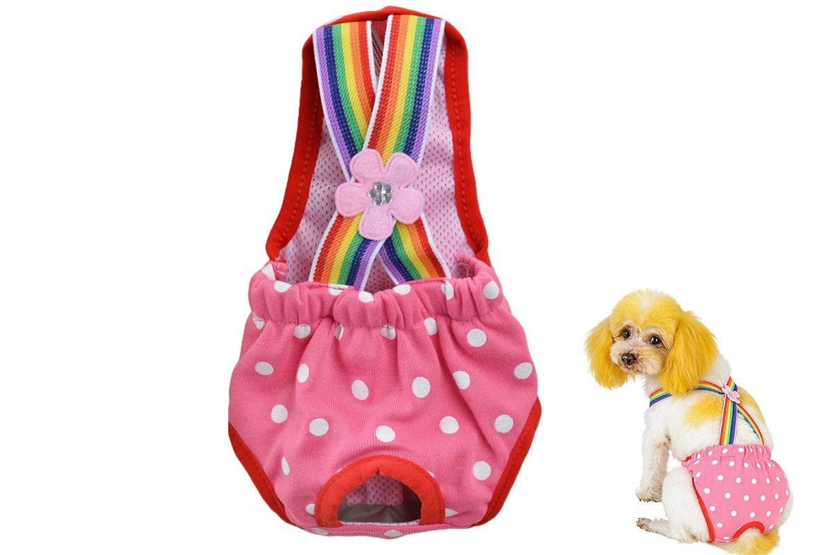 Cute Harness Female Dog Sanitary Pants Reusable Menstrual Diaper-Pink