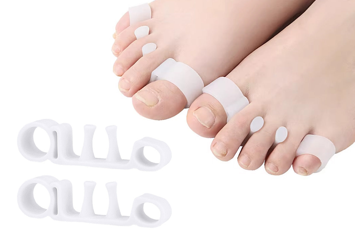 2 Pairs Five-Hole Toe Separators Bunion Corrector Pads for Foot Alignment and Pressure Relief-White