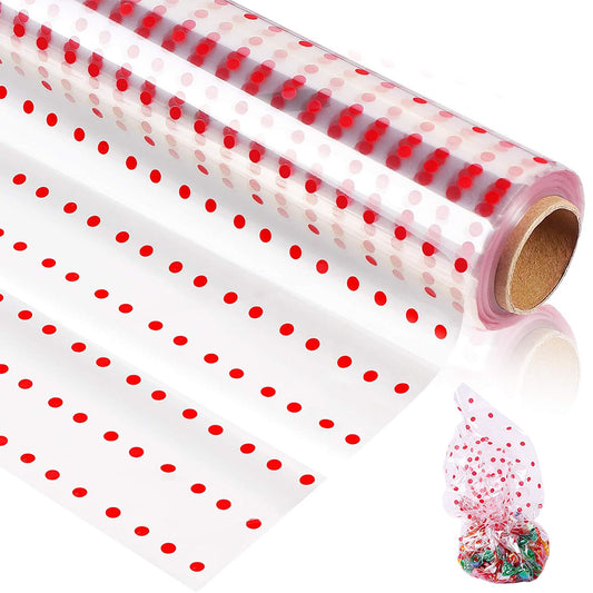 Clear Waterproof OPP Flower Bouquet Wrapping Paper Rolls - Red Polka Dots