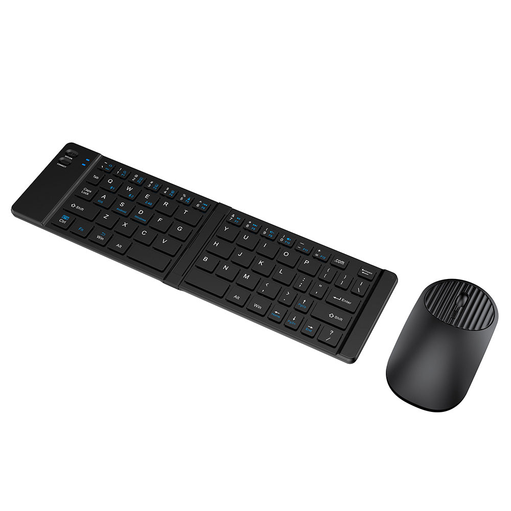 Foldable Wireless Keyboard Mouse Set Tri-Mode Bluetooth 2.4G Rechargeable - Black