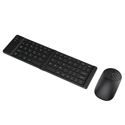 Foldable Wireless Keyboard Mouse Set Tri-Mode Bluetooth 2.4G Rechargeable - Black