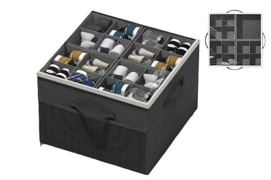 Shoe Organizer Foldable Shoe Storage Containers with Dividers and Lid-Blakc
