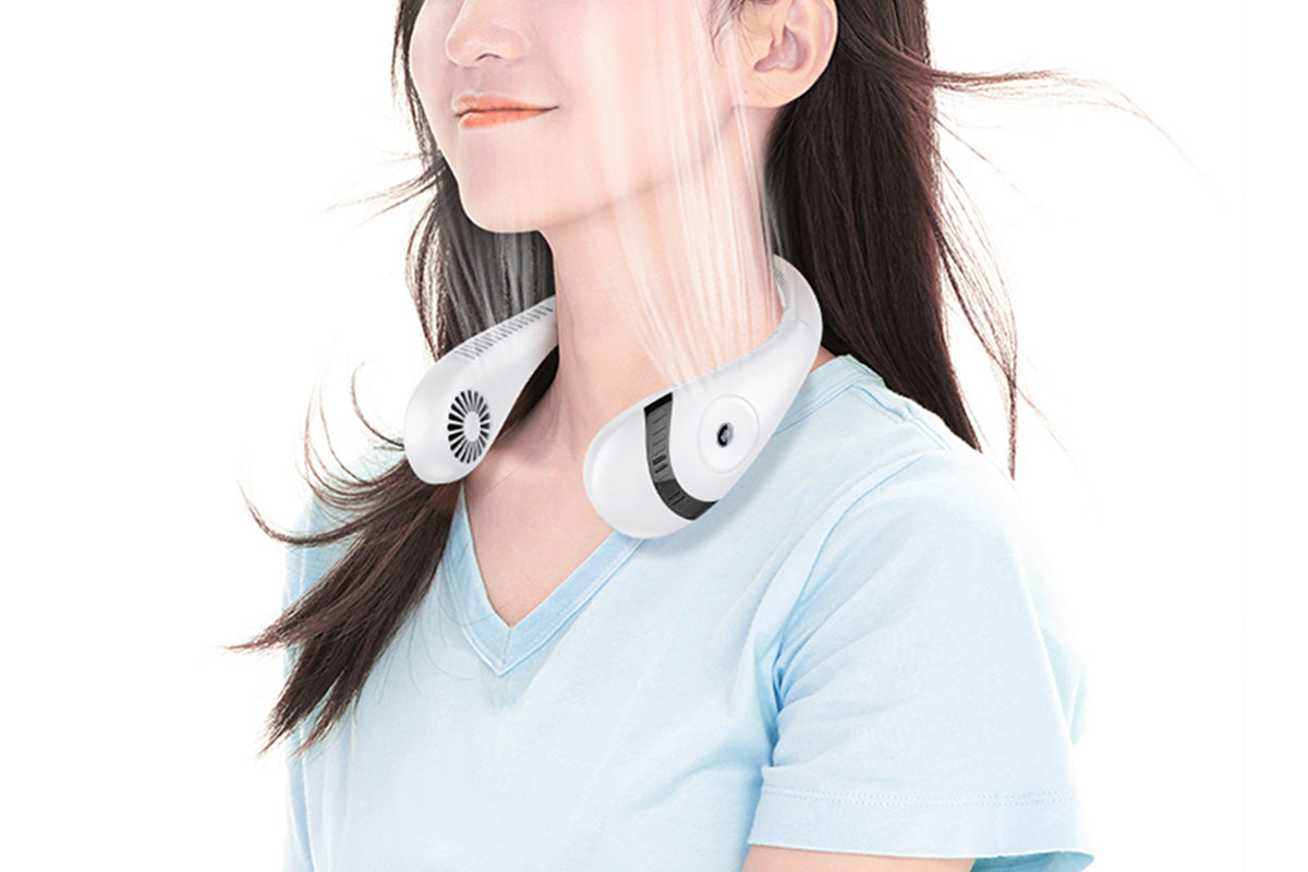 Portable Neck Fan Mini Bladeless Foldable Neck Fan USB Rechargeable 360 Degree Cooling Fan-White