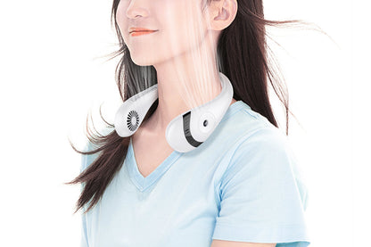 Portable Neck Fan Mini Bladeless Foldable Neck Fan USB Rechargeable 360 Degree Cooling Fan-White