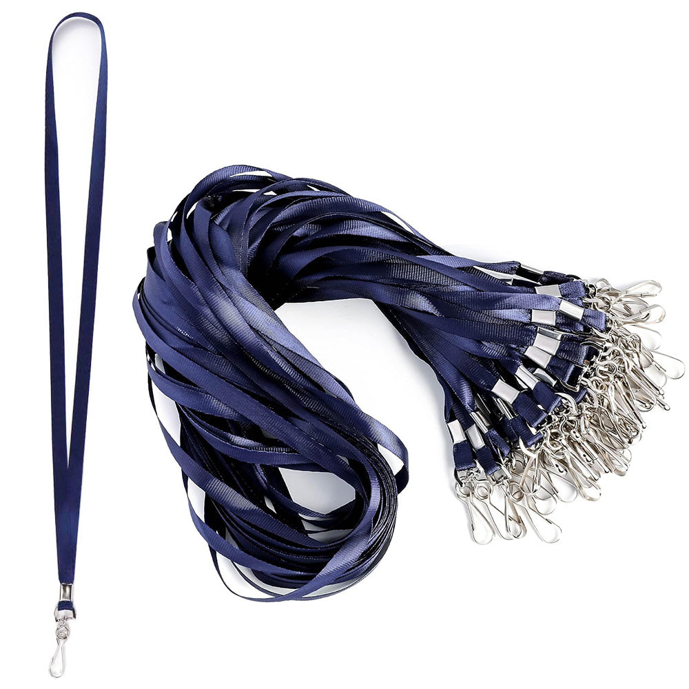 50 Flat ID Badge Lanyards with 360 Degree Swivel Hooks - Dark Blue