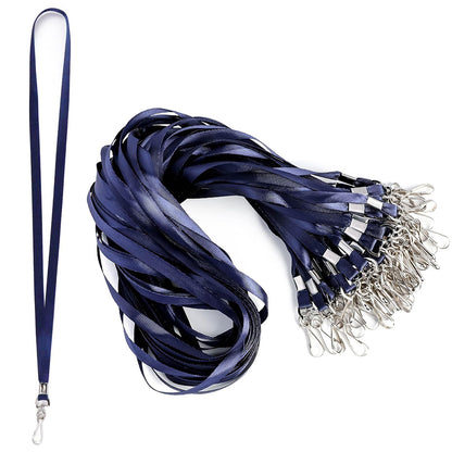 50 Flat ID Badge Lanyards with 360 Degree Swivel Hooks - Dark Blue