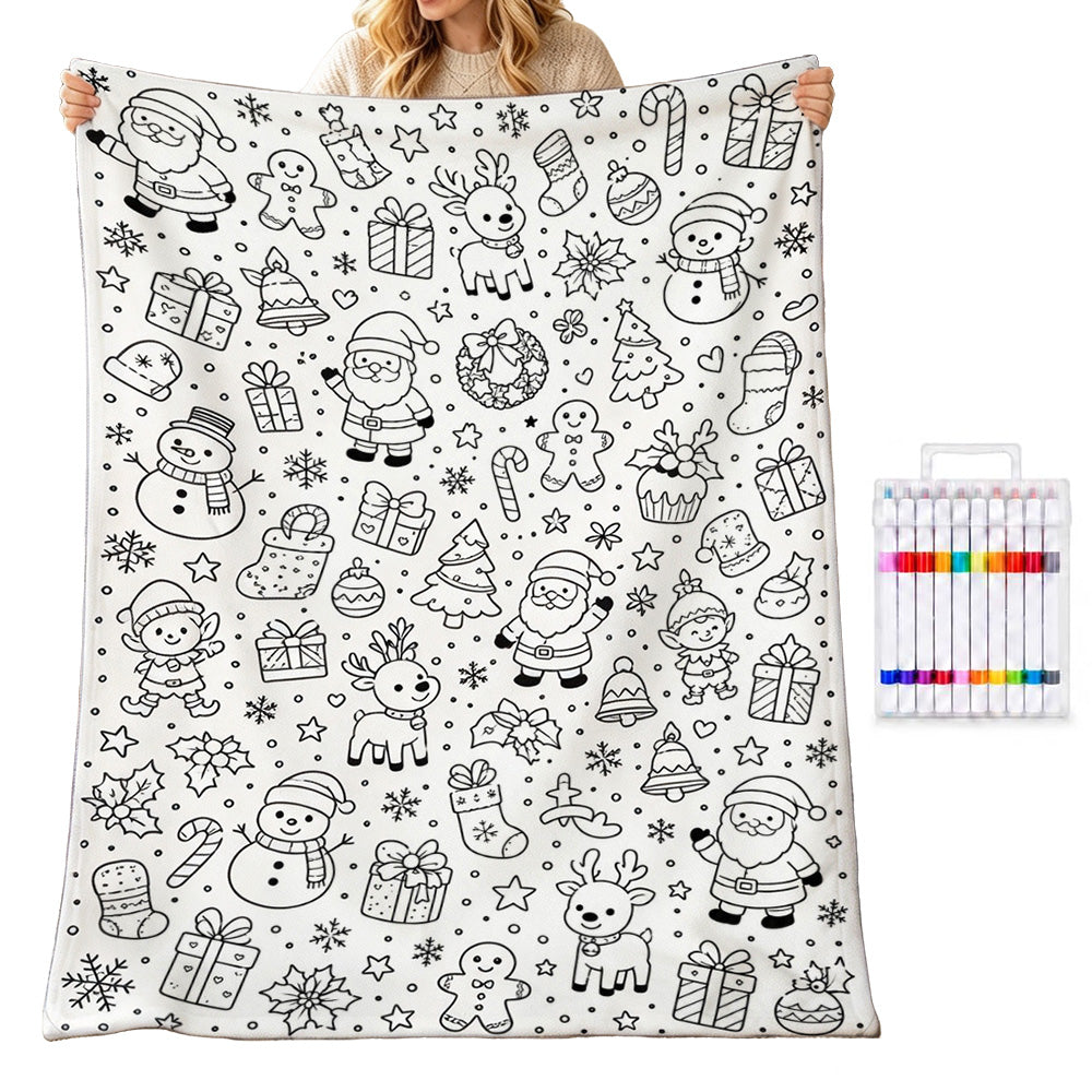 Adult DIY Christmas Coloring Blanket Black and White Line Art - Snowman