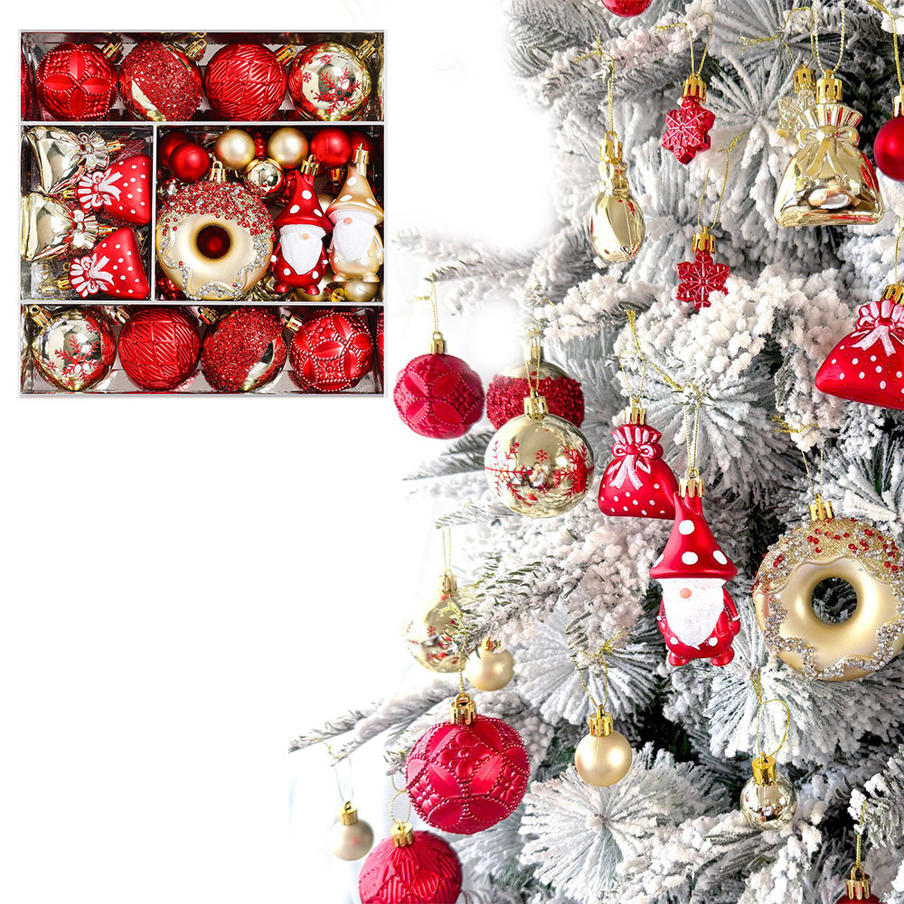 60 Piece Christmas Donut Santa Gnome Ball Hanging Ornament Set - Red