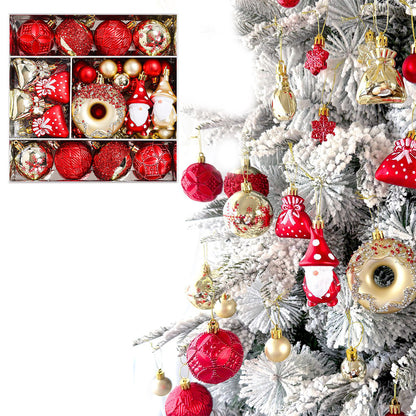 60 Piece Christmas Donut Santa Gnome Ball Hanging Ornament Set - Red