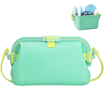 Water-resistant Foldable Silicone Beach Bag with Handle - Green