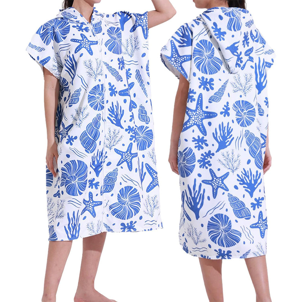 Adult Hooded Zip Up Swim Changing Robe Microfiber Beach Towel Poncho - Flamingo Head