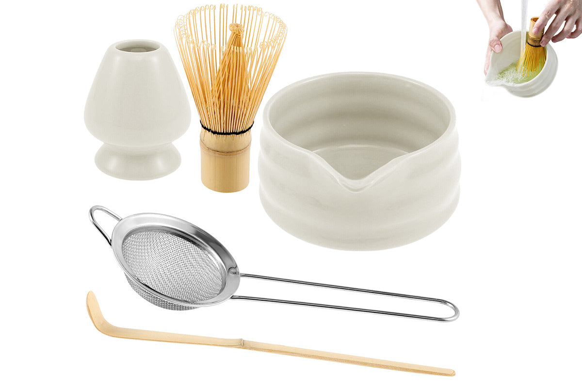 5Pcs Matcha Set Whisk Bowl Spout Scoop White