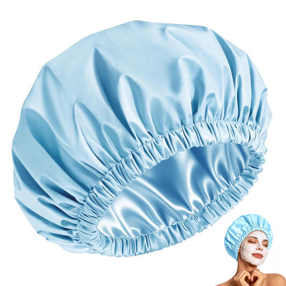 Water-Resistant Double-Layer Shower Cap - Blue