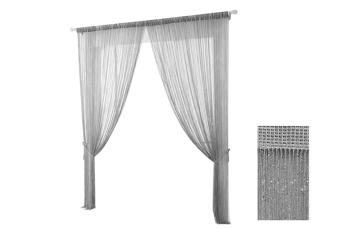 Shimmer Tassel String Door and Window Divider Curtain - Silver