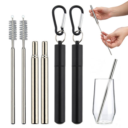 2 Piece Collapsible Stainless Steel Travel Straws with Cases - Black
