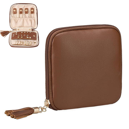 PU Leather Travel Jewelry Organizer Bag with Velvet Lining - Camel