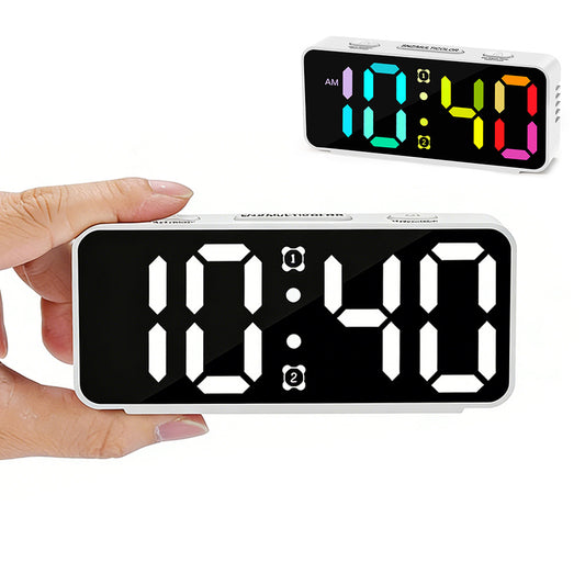 Small Digital Alarm Clock with 6 Dimmers and 5 Alarm Volumes for Bedrooms-White