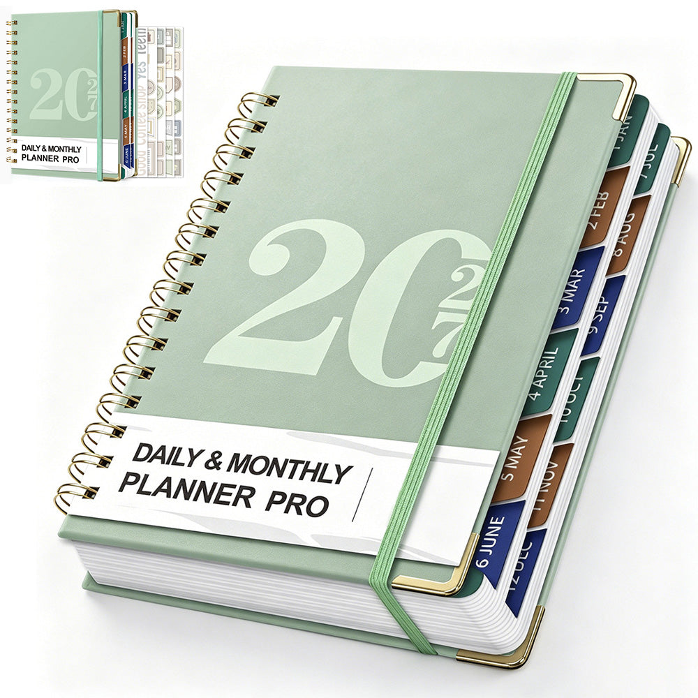 2027 A5 Hardcover Weekly Planner Calendar Notebook January to December - Green