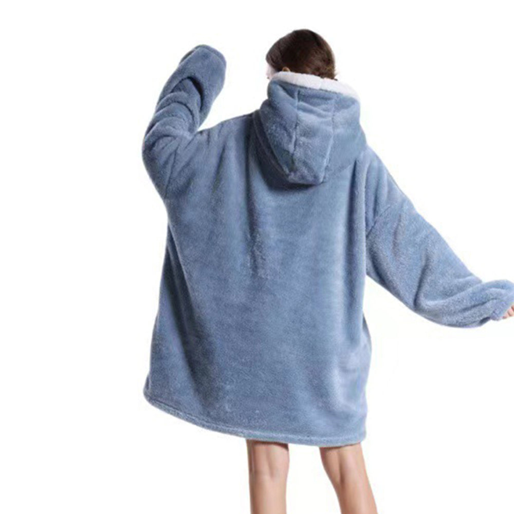 Unisex Hoodie Blanket Oversized Wearable Throw Blanket Blue