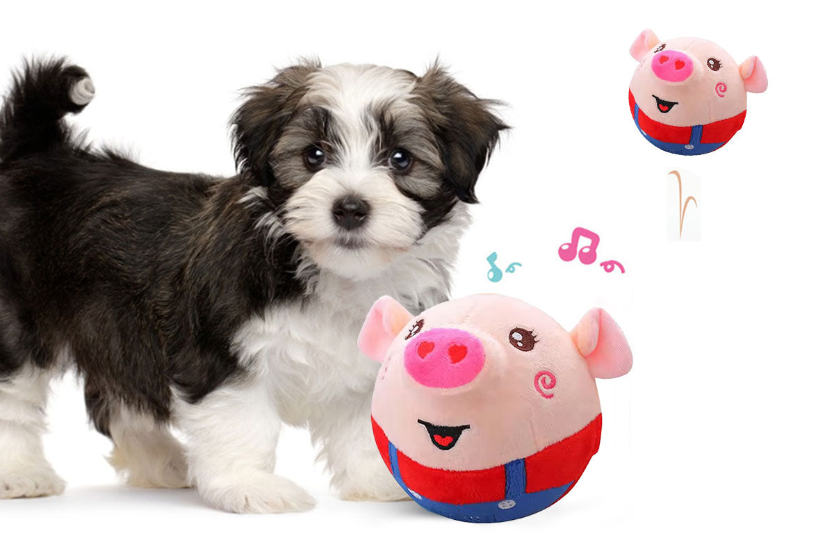 2Pcs Active Moving Pet Plush Toy Interactive Bouncing Ball Sound Electronic Dog Toy-Red