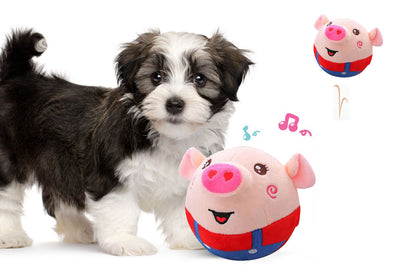 2Pcs Active Moving Pet Plush Toy Interactive Bouncing Ball Sound Electronic Dog Toy-Red