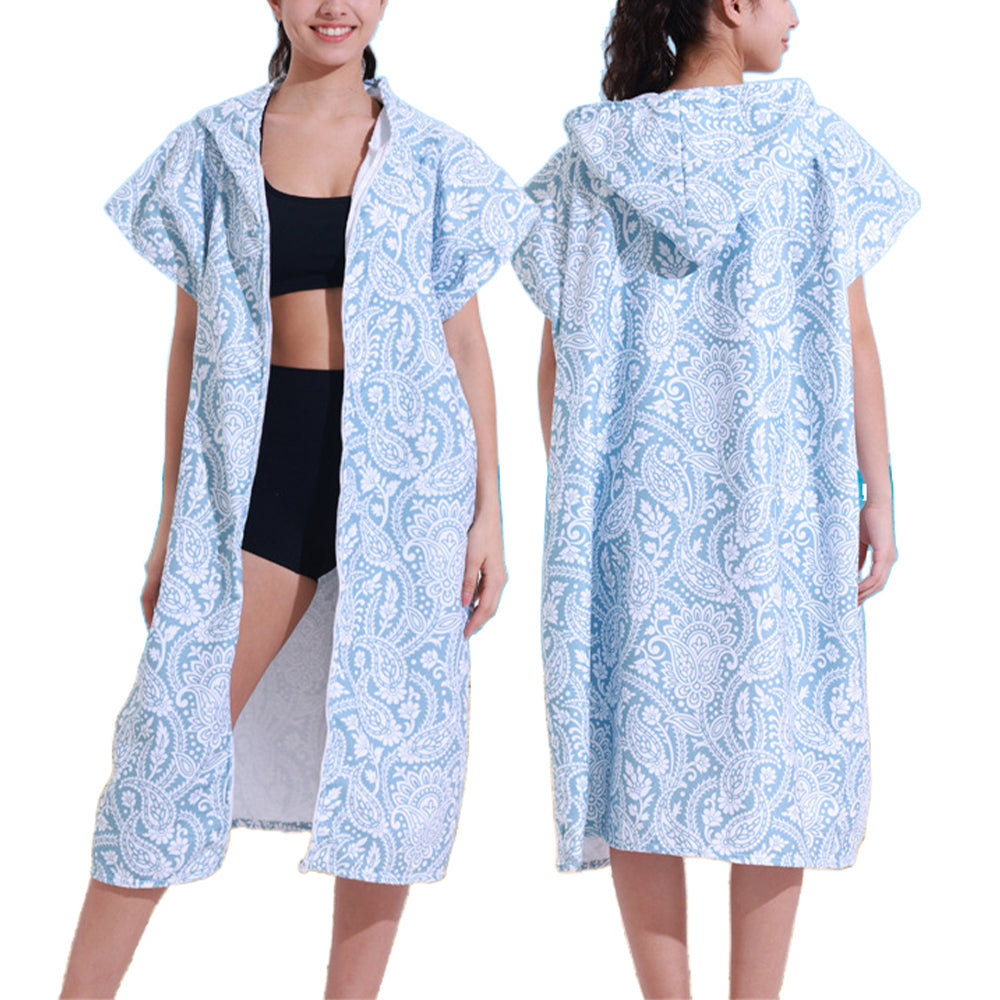Adult Hooded Zip Up Swim Changing Robe Microfiber Beach Towel Poncho - Paisley Pattern