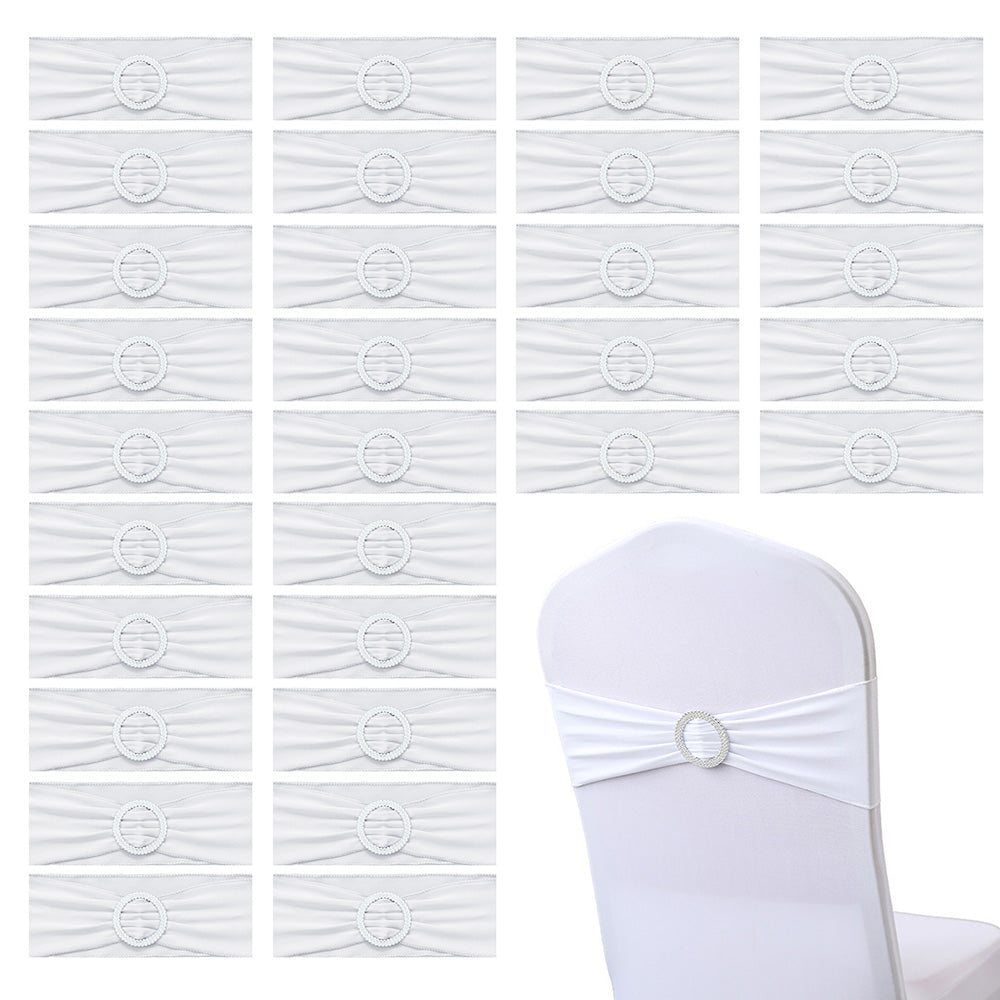 30 Pieces Elastic Chair Sashes Bows with Buckle Spandex Chair Bands - White