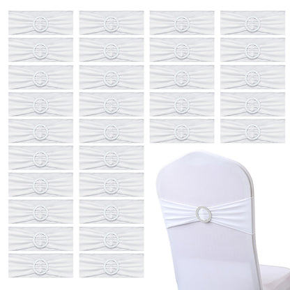30 Pieces Elastic Chair Sashes Bows with Buckle Spandex Chair Bands - White