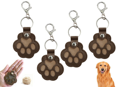 4Pcs Pet Paw Shaped Key Chain Pet Fur Key Chain Pet Memorial Gift Key Ring-Brown