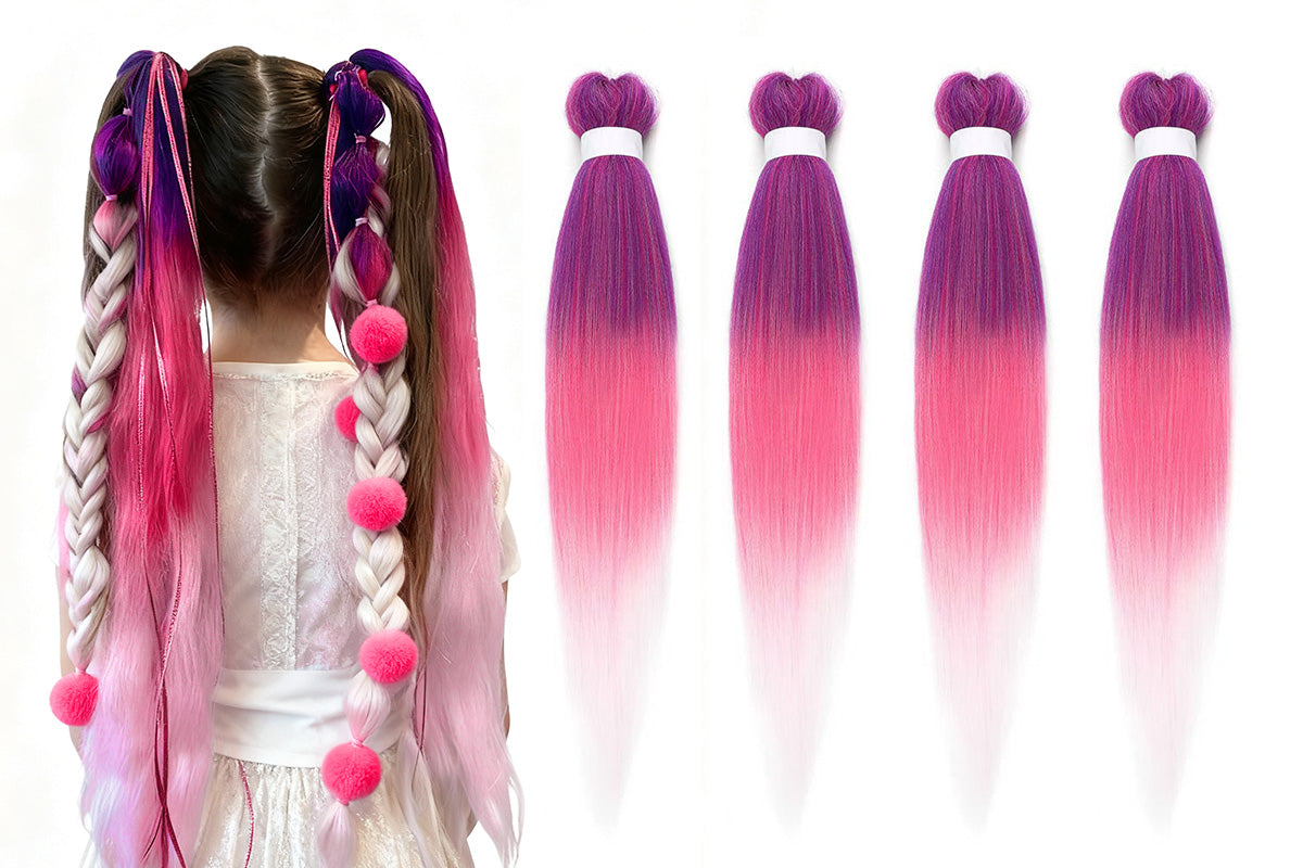 4Pcs Pre Stretched Hair Extensions Synthetic Hair Extension for Cosplay-Purple