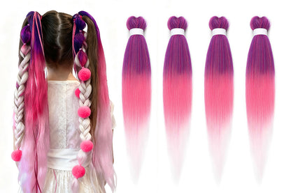 4Pcs Pre Stretched Hair Extensions Synthetic Hair Extension for Cosplay-Purple