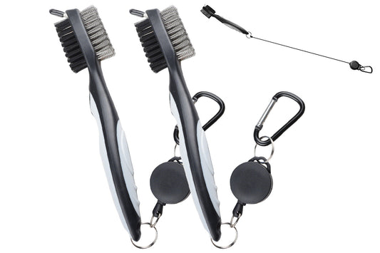 2Pcs Dual Sided Golf Club Groove Brush Tool with Retractable Carabiner -Grey