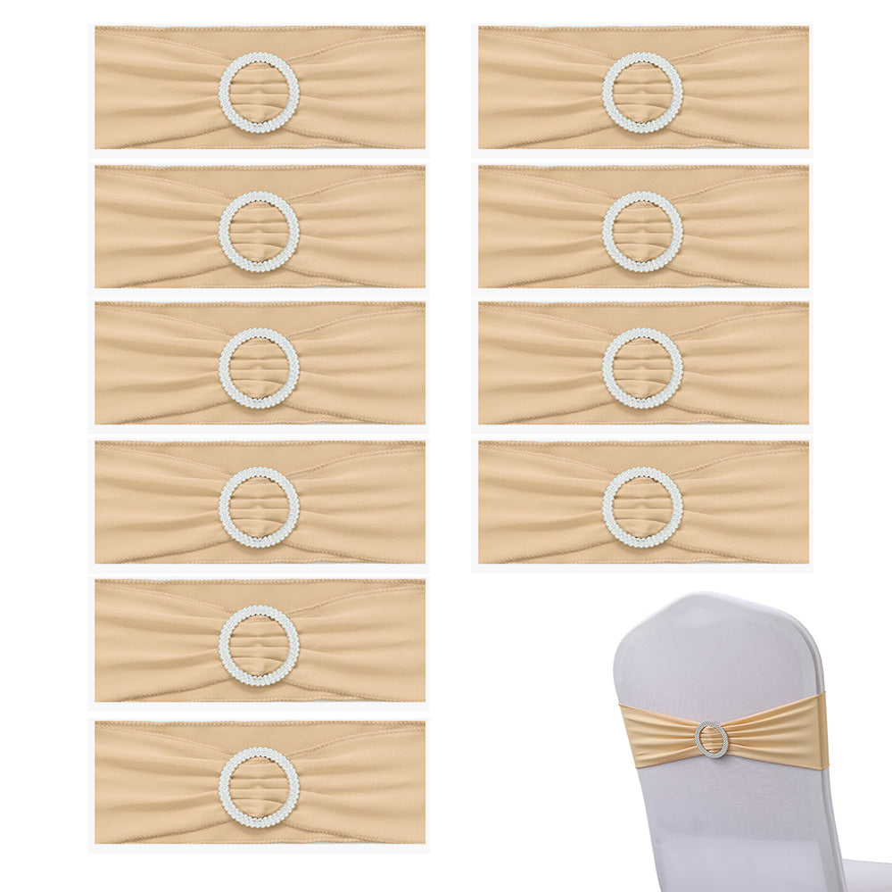 Elastic Chair Sashes Bows with Buckle Spandex Chair Bands - Champagne