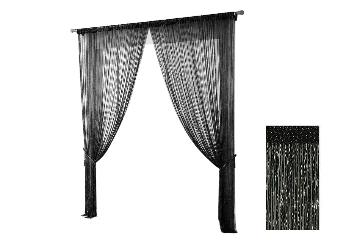 Shimmer Tassel String Door and Window Divider Curtain - Black