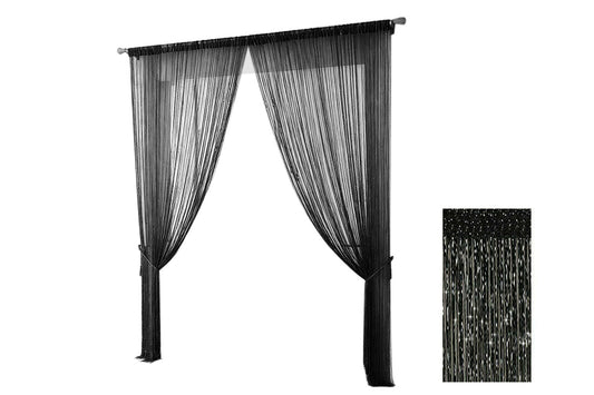 Shimmer Tassel String Door and Window Divider Curtain - Black