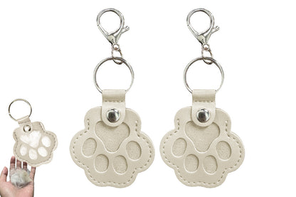 2PCS Pet Paw Shaped Key Chain Pet Fur Key Chain Pet Memorial Gift Key Ring-White