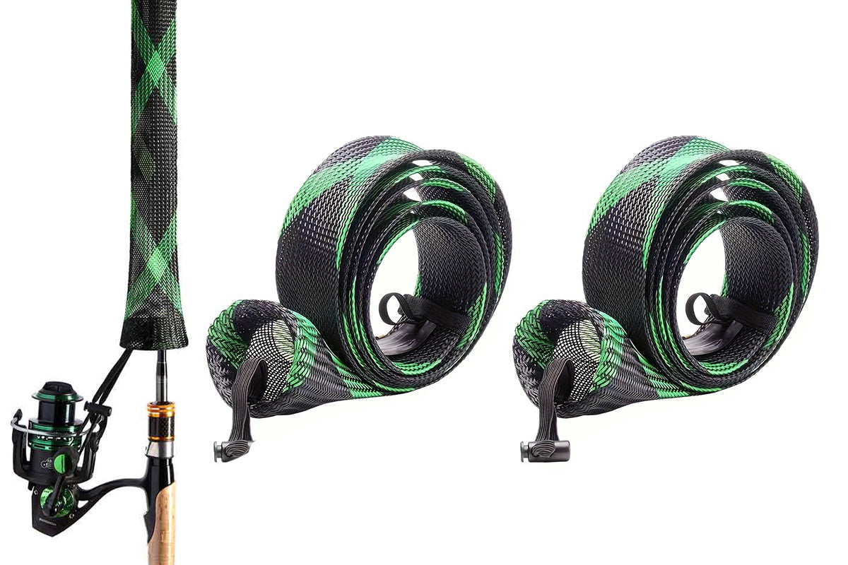 2Pcs Fishing Rod Sock with Strap Fishing Rod Sleeve for Baitcasting-Green
