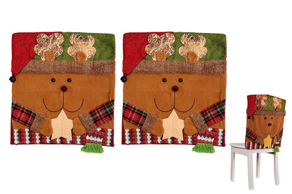 2Pcs Christmas Chair Covers with Santa Hat for Holiday Dinner Party -Reindeer