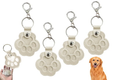 4Pcs Pet Paw Shaped Key Chain Pet Fur Key Chain Pet Memorial Gift Key Ring-White