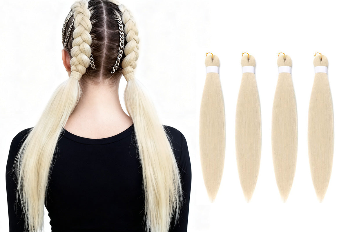 4Pcs Pre Stretched Hair Extensions Synthetic Hair Extension for Cosplay-Beige