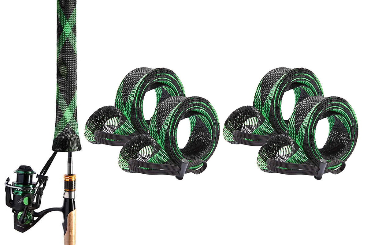 4Pcs Fishing Rod Sock with Strap Fishing Rod Sleeve for Baitcasting-Green
