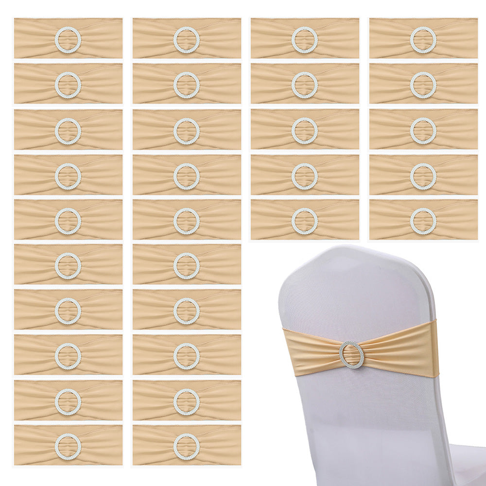 30 Pieces Elastic Chair Sashes Bows with Buckle Spandex Chair Bands - Champagne