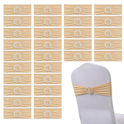 30 Pieces Elastic Chair Sashes Bows with Buckle Spandex Chair Bands - Champagne