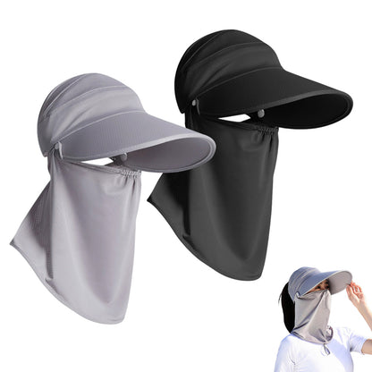 2 Pack Wide Brim Sun Shade Hat with Ponytail Hole Detachable Breathable Face Cover Neck Flap Grey Black