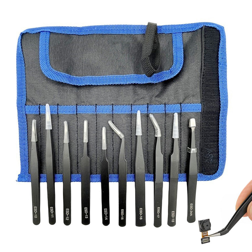 10 Piece Precision Tweezers Set with Bag