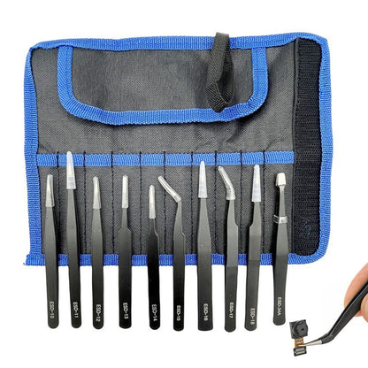 10 Piece Precision Tweezers Set with Bag