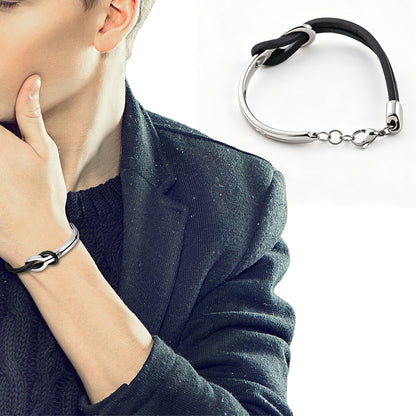 PU Leather Bracelet Geometric Stainless Steel Mens Bracelet